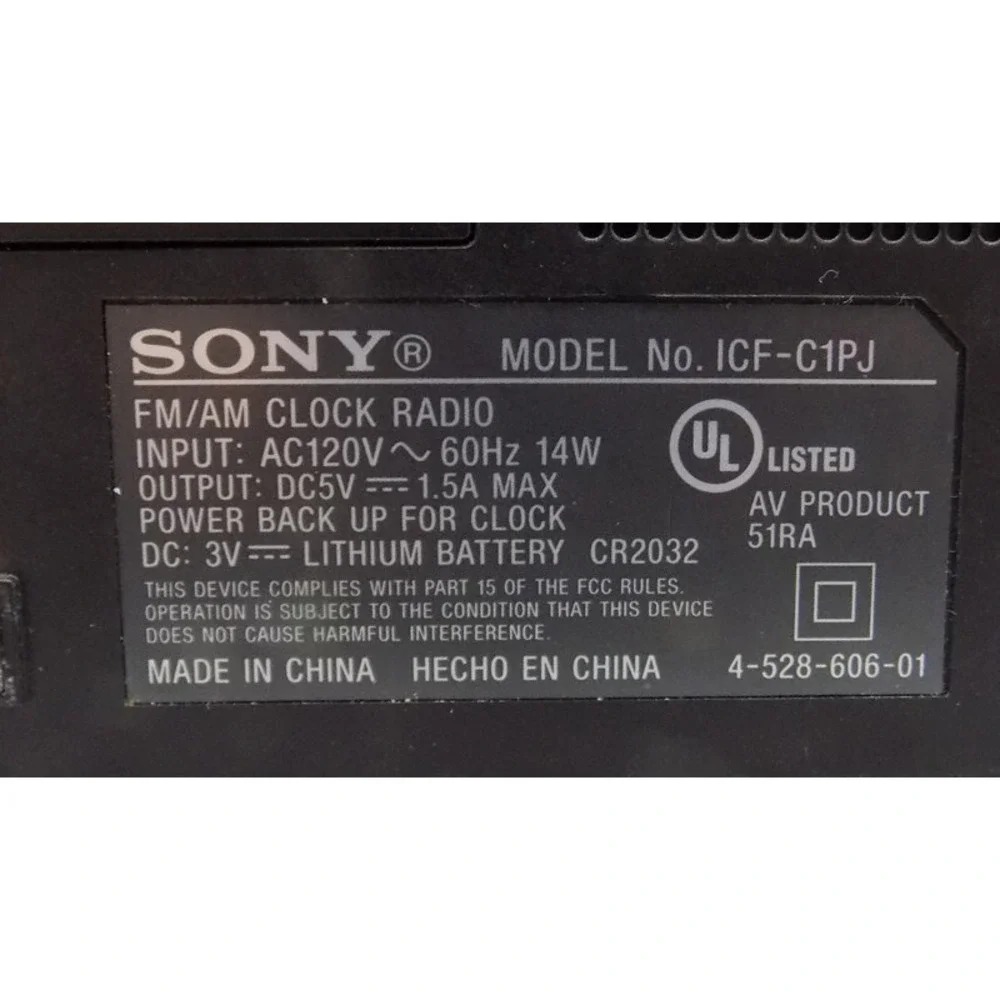 Sony Projection AM/FM Clock Radio Dual Alarm ICF-C1PJ USB Nature Sounds Works